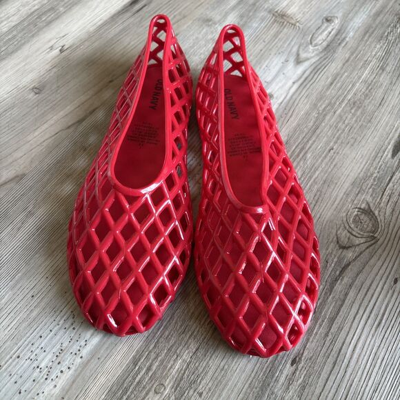 NEW Old Navy Red Women’s Jellies Jelly Lattice Shoes Flats Size 7 - Picture 1 of 9